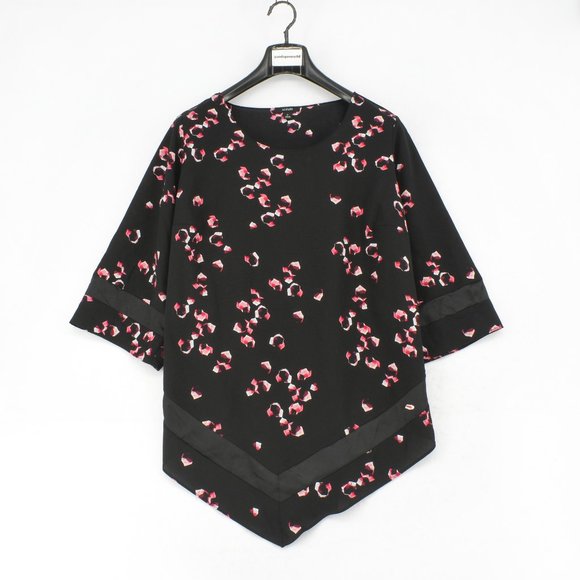 Alfani Womens Plus Size Black Floral Print 3/4 Sleeve Pointed Hem Scoop Neck Top - Picture 2 of 6